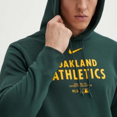Nike bluza Oakland Athletics barbati, culoarea verde, cu glugă, cu imprimeu