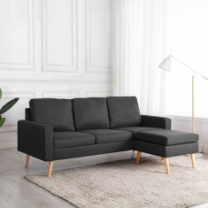 Canapea cu 3 locuri si taburet, gri inchis, material textil GartenMobel Dekor foto