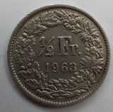 Moneda 1/2 Franci 1963 XF Elveția. - Argint