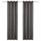 Cumpara ieftin Perdele cu inele metalice, 2 buc., antracit, 140x175 cm, bumbac