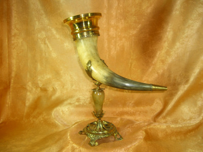 Cupa, vaza, Baroc Victorian, corn bovin, bronz, sec 19 foto