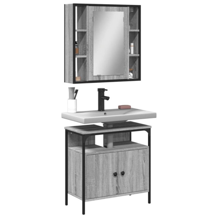 Gossi set mobilier de baie, 2 piese, gri sonoma, lemn prelucrat