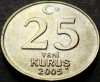 Moneda 25 YENI KURUS - TURCIA, anul 2005 * cod 1143, Europa