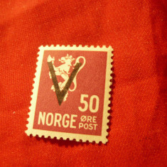 Timbru Norvegia 1941 Uzuale cu supratipar V ( Victorie) , 5 ore ,sarniera