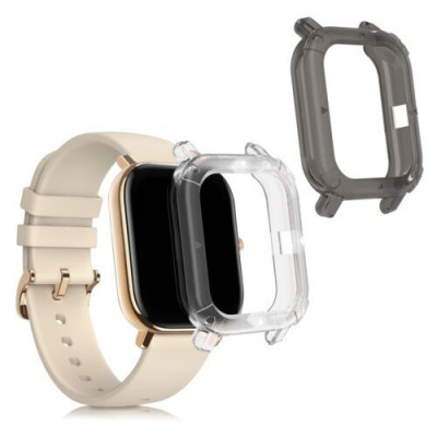 Set 2 huse pentru Xiaomi Amazfit GTS, Silicon, Transparent/Negru, 50943.03 foto