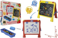 Tablita multifunctionala cu 2 fete, Globo, parte alba magnetica pentru scris cu marker si parte neagra pentru creta, 82 accesorii incluse in pachet,