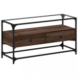 Cumpara ieftin Dulap TV blat sticla, stejar maro, 98x35x51 cm lemn prelucrat