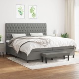 Cumpara ieftin Pat box spring cu saltea, gri &icirc;nchis, 200x200 cm, textil