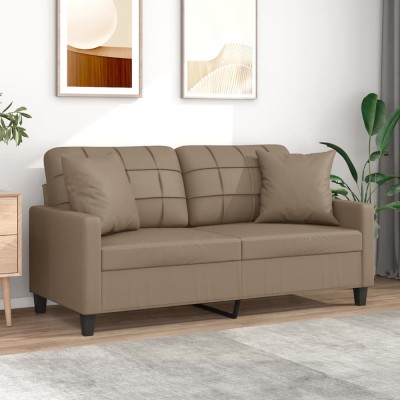 vidaXL Canapea cu 2 locuri cu pernuțe, cappuccino, 140 cm, piele eco. foto
