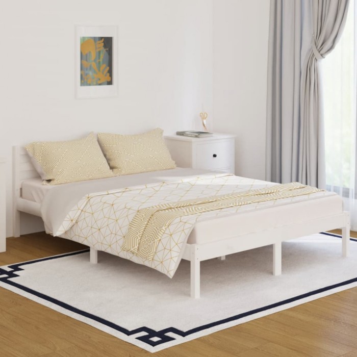 vidaXL Cadru de pat, alb, 140x200 cm, lemn masiv de pin 810431
