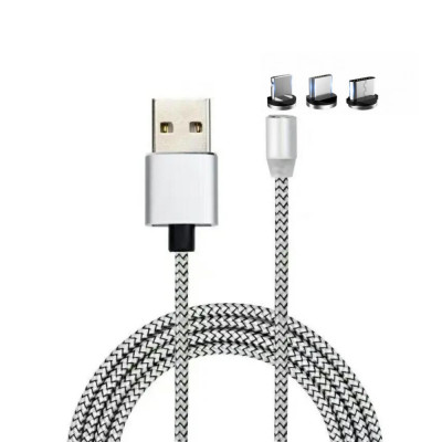 Cablu incarcare magnetic LED, Android, iOS, tip C, argintiu foto