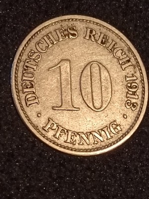 10 pfennig 1913 G, Tiraj = 1.373.000, stare UNC. Discount conform decriere [10 - 20 %. Vezi descrierea.]. foto