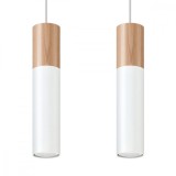 Lampă Suspendată Pablo Lemn Natural/Alb Oțel/Lemn 2 Becuri Tub Modern De Interior