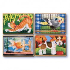 Set 4 puzzle lemn in cutie - Animale de companie