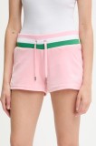 Juicy Couture pantaloni scurți VELOUR STRIPE BOOTY SHORT culoarea roz, cu imprimeu, high waist, JCWHS225354