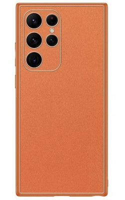 Husa eleganta din piele ecologica pentru Samsung Galaxy S23 Ultra cu accente aurii, Portocaliu foto