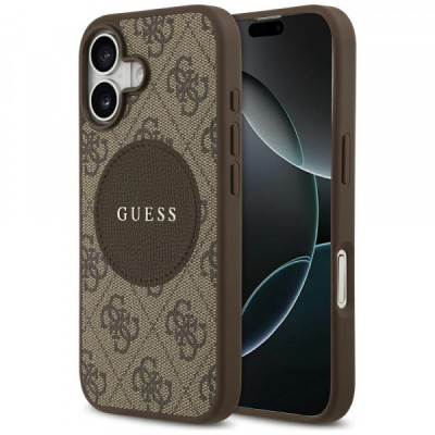 Husa MagSafe pentru Apple iPhone 17, Guess, 4G Circle Classic Logo, Maro foto
