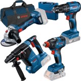Bosch GBH 18V-24 C + GDX 18V-200 + GSB 185-LI + GWS 180-LI + 1619BZ0100 - Rotopercutor SDS-Plus 2.4 J + Masina de insurubat cu impact patrat 1/2 inch