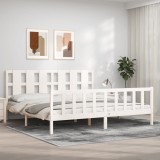 Gossi cadru pat cu tablie 200x200 cm, alb, lemn masiv