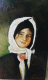 Tablou portret fata cu basma alba semnat Cimpoesu dupa Grigorescu.