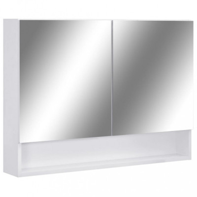 Dulap de baie cu oglindă și LED-uri, alb, 80x15x60 cm, MDF foto