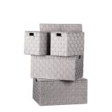 Cumpara ieftin Set 4 cutii depozitare cu capac, gri 23 x 17 x 19 cm, 38 x 27,5 x 20 cm, 40 x 29,5 x 20,5 cm