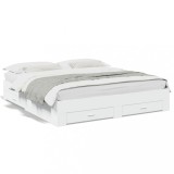 Cumpara ieftin Cadru de pat cu sertare alb 200x200 cm lemn prelucrat