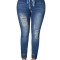G681-444 Pantaloni din denim cu talie pe elastic si taieturi