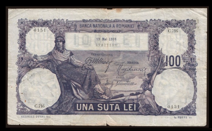 Bancnota 100 lei 1916 Romania -22 Iunie bancnota rara