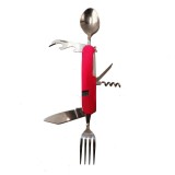 Cutit briceag detasabil, cu 6 functii lingura furculita, rosu, 25 cm