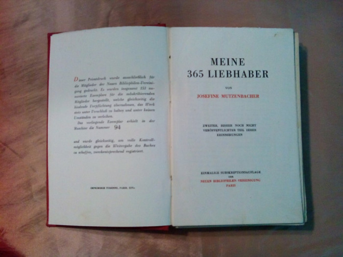 MEINE 365 LIEBHABER - Josefine Mutzenbacher - 298 p.; lb. germana