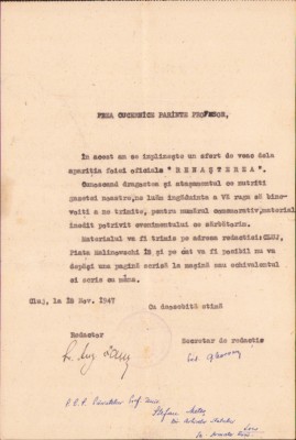 HST A2576N Semnătura olografă preot Augustin Faur, 1947, Cluj, act Meteș foto