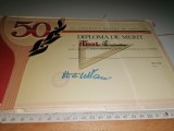 DIPLOMA DE MERIT - FEDERATIA ROMANA DE TENIS -1929-1979 /50 DE ANI