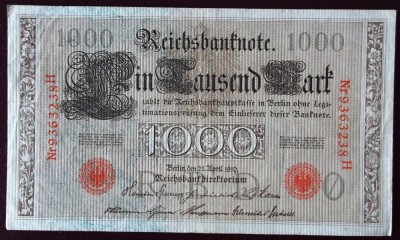 Germania 1.000 1000 Mark 1910 serie rosie 238 ** foto