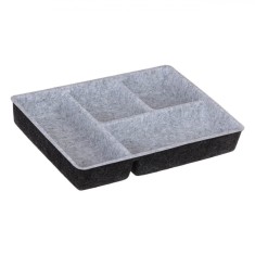 Organizator Sertar, Model 4 Compartimente, Material Plastic și P&acirc;slă, Dimensiuni 30x22x4.5 cm, Culoare Gri