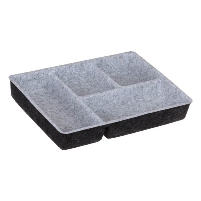 Organizator Sertar, Model 4 Compartimente, Material Plastic și P&amp;acirc;slă, Dimensiuni 30x22x4.5 cm, Culoare Gri foto