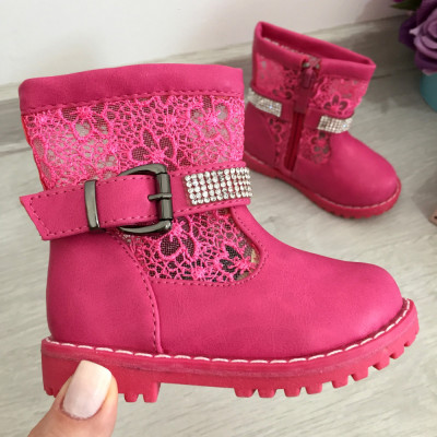 Cizme roz decupate cu dantela botine pt fetite bebe 21 cod 0509 foto