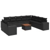 Set canapele de gradina cu perne, 11 piese, negru, poliratan