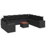 Cumpara ieftin Set canapele de gradina cu perne, 11 piese, negru, poliratan