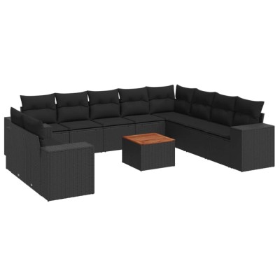 Set canapele de gradina cu perne, 11 piese, negru, poliratan foto