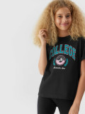 Tricou cu imprimeu pentru fete - negru, 4F Sportswear