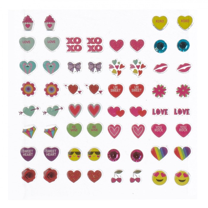 Cercei Autocolanți Copii, 30 Perechi, Multicolor, Diverse Modele, Inimă
