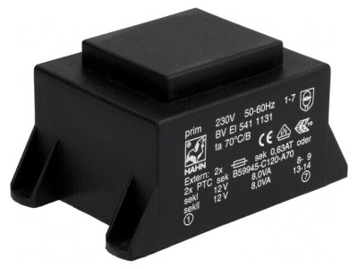 Transformator &amp;icirc;ncapsulat 16VA 230V 12V 667mA PCB foto