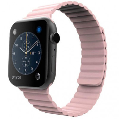 Curea iUni compatibila cu Apple Watch 1/2/3/4/5/6/7, 40mm, Silicon Magnetic, Pink foto