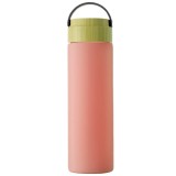 Sticla termos metalica Pufo Traveler cu capac etans din bambus, izoterm, 500 ml, roz