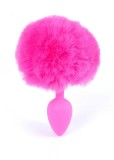 Plug anal B-Series Bunny Tail Pink Silicon 6.5cm Roz Coada Blana Rezistent Apa