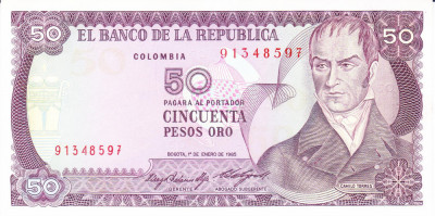 Bancnota Columbia 50 Pesos 1985 - P425a UNC foto