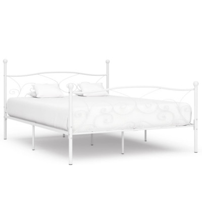 vidaXL Cadru de pat cu bază din șipci, alb, 200 x 200 cm, metal foto