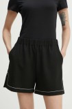 Theory pantaloni scurti femei, culoarea negru, neted, high waist, O0626202