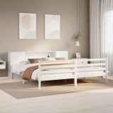 Cumpara ieftin Pat cu bibliotecă fără saltea, alb, 200x200 cm, lemn masiv pin